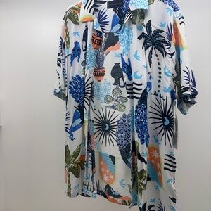 No Boundaries Tropical Print Shirt with Blue and Orange Accents